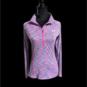 🔥3 for $25🔥 (EUC) UNDER ARMOUR PINK MULTI COLOR LONG SLEEVE ZIP UP FRONT SHIRT